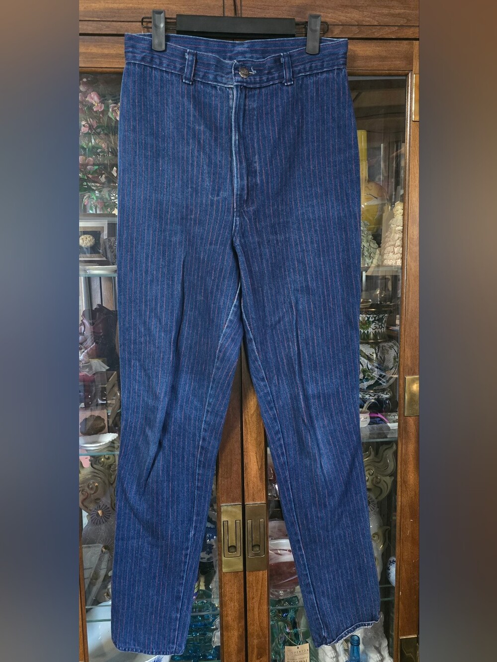 Vintage 80s Chic by h.i.s. Pinstripe Jeans Pocketless Back Size 13/14 Fits Sz 6